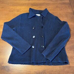 Talbots knit jacket blazer navy double breasted petite medium